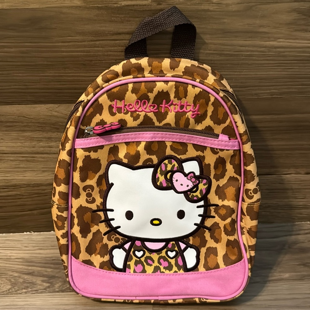 Hello Kitty 2014 Sanrio Mini Leopard Pink Brown Tan Bows Coated Canvas Bag